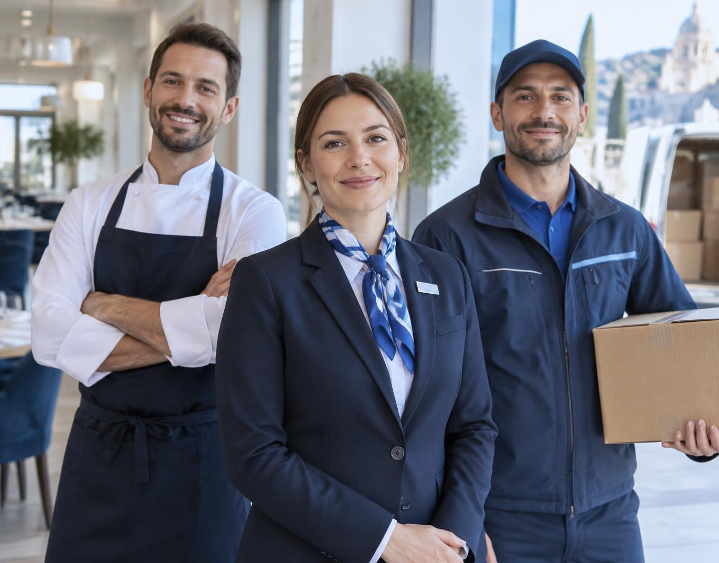 Hospitality, service and logistics workers at a European workplace